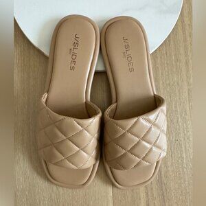 J Slides Yoel Nude Camel Quilted Leather Sandals Size 8.5 New